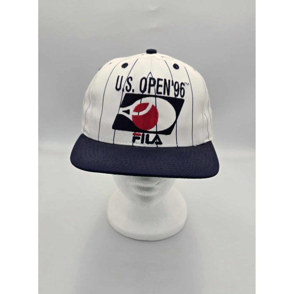 Vintage 1996 FILA US Open Tennis Hat Cap Snapback White Pinstripe NEW